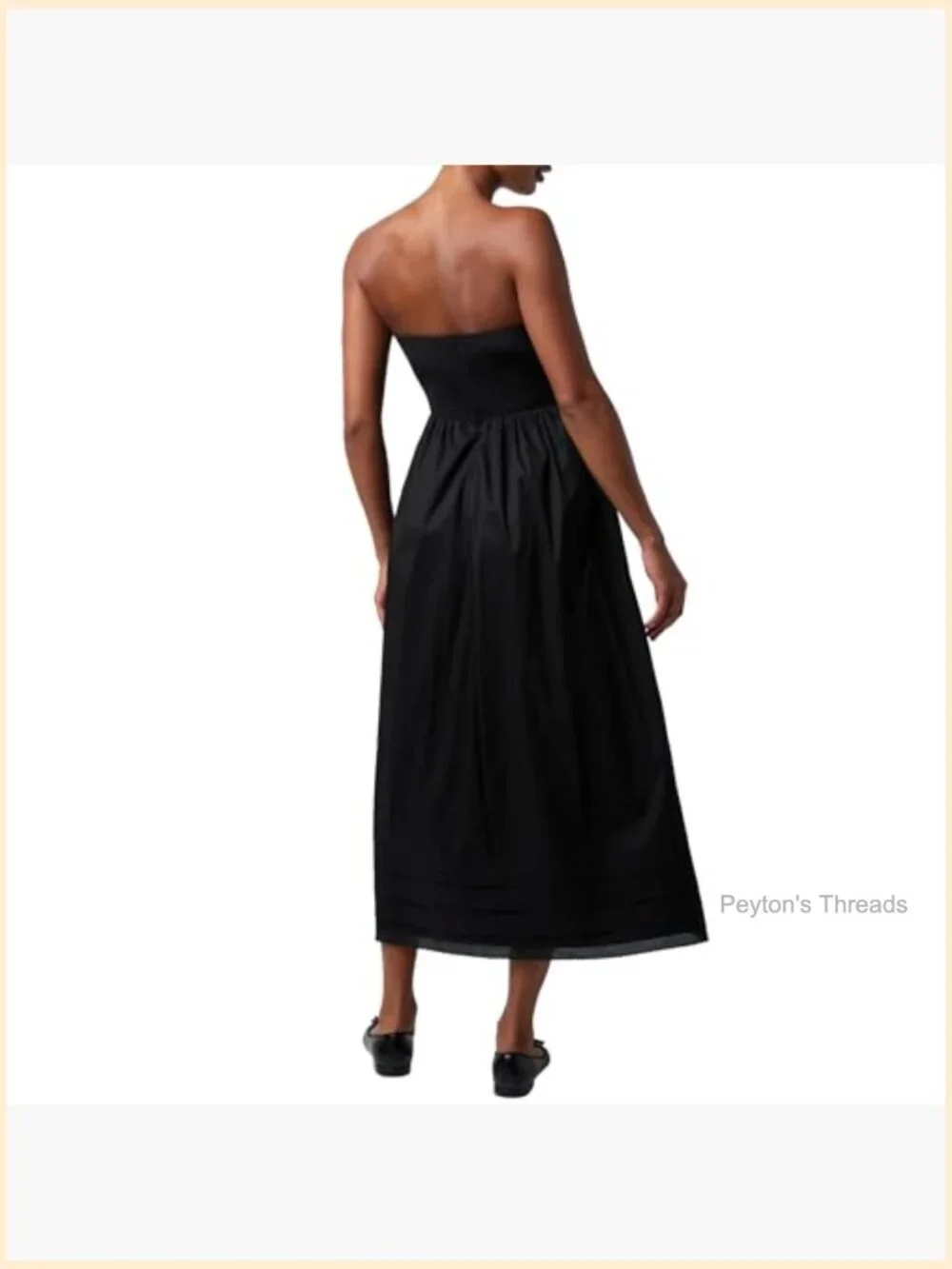 Strapless Midi Dress with Pockets Smocked Back A-Line Skirt Hidden Zipper - Picture 2 of 7